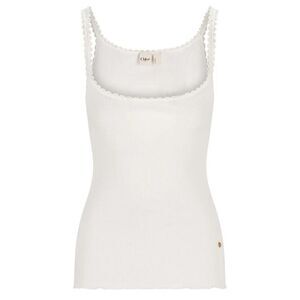 CHLOE Ribbed Lace Trim Tank Top Women WHITE T-Shirts & Tops